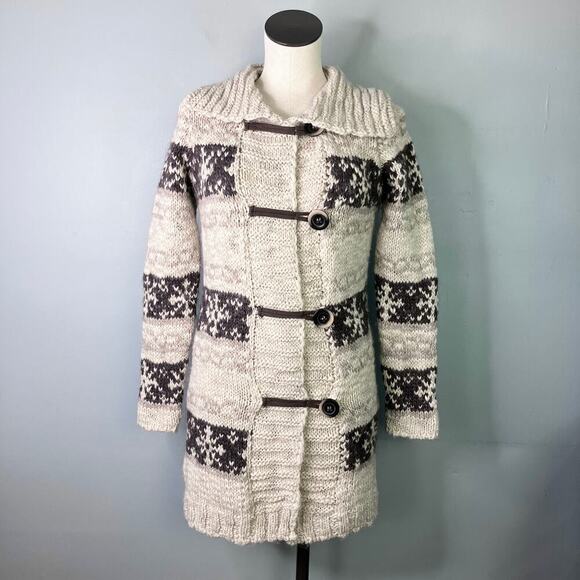 Cocogio Alpaca Wool Blend Cream Brown Chunky Cardigan Sweater Made in Italy Sz S - Picture 1 of 12